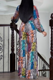 Multicolor Sexy Print With Belt V Neck Straight Jumpsuits
