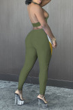 Green Fashion Sexy Patchwork Hollowed Out Backless Halter Sleeveless Two Pieces