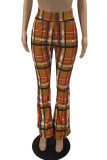 Green Fashion Casual Plaid Print Basic Regular High Waist Trousers