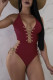 Red Sexy Solid Frenulum Swimwears