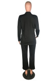 Black Polyester Fashion Celebrities adult Two Piece Suits Solid Straight Long Sleeve