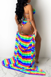 Pink Sexy Print Hollowed Out Patchwork Swimwears