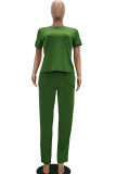 Green Polyester Fashion Casual adult Ma'am Patchwork Solid Two Piece Suits Straight Short Sleeve Two Pieces