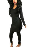 Black Elastic Fly High Solid pencil Pants Two-piece suit