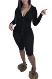 Black Fashion Active adult Ma'am Solid Zippered Two Piece Suits pencil Long Sleeve Two Pieces