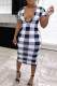 Black And White Fashion Casual Patchwork Print Basic V Neck Short Sleeve Dress