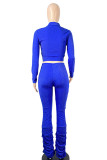 purple Fashion Sexy Street Party Polyester Solid Fold Pullovers Pants Half A Turtleneck Long Sleeve Regular Sleeve Regular Two Pieces