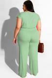 Light Green Sexy Fashion adult O Neck Solid Bandage Two Piece Suits