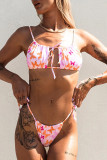 White Pink Sexy Butterfly Print Backless Swimwears