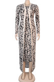 Leopard Print Sexy Print Leopard Patchwork O Neck Long Sleeve Two Pieces