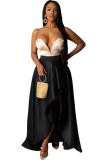 Black Polyester Zipper Fly Mid Asymmetrical Patchwork Solid Loose Skirts