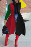 Blue Red Fashion Casual Patchwork Cardigan Turndown Collar Outerwear