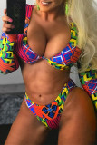 Purple Fashion Sexy Print Basic Swimwears
