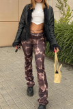 Purple Street Print Patchwork Straight Mid Waist Straight Bottoms
