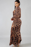 Camouflage Cotton Sexy Cap Sleeve Long Sleeves Turtleneck Step Skirt Floor-Length camouflage Leopard Print