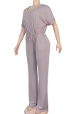 purple Fashion Casual Solid Polyester Short Sleeve O Neck Jumpsuits