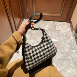 Deep Coffee Fashion Casual Plaid Shoulder Bags