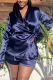 Tibetan Blue Casual Solid Bandage Patchwork Turndown Collar Long Sleeve Two Pieces