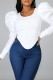 White Fashion Casual Solid Patchwork O Neck Tops