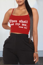 Red Sexy Letter Print Backless Spaghetti Strap Tops