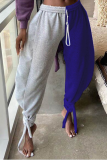 Gray Blue Casual Patchwork Bandage Loose Mid Waist Harlan Bottoms