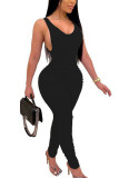Black Fashion Sexy adult Ma'am Solid Two Piece Suits pencil Sleeveless Two Pieces