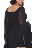 Black Sexy Solid Patchwork V Neck Pencil Skirt Plus Size 