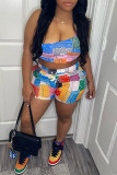 Colour Sexy Casual Print Backless Sleeveless Two Pieces