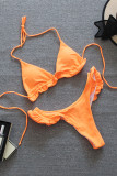 Orange Sexy Solid Bandage Swimwears