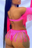 Orange Fashion Sexy Solid Tassel Hollowed Out Swimwears