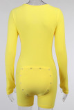 Yellow Sportswear Solid Buttons O Neck Regular Jumpsuits