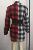 Grey Sexy Plaid Patchwork Shirt Collar A Line Dresses