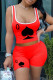 Red Sexy Casual Print Basic U Neck Sleeveless Two Pieces
