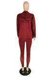 Wine Red Casual Solid Patchwork Long Sleeve Two Pieces