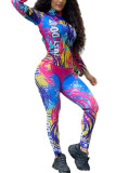 multicolor Fashion Casual adult Ma'am Patchwork Print Two Piece Suits pencil Long Sleeve Two Pieces