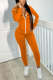 Tangerine Red Street Solid Embroidered Letter Hooded Collar Long Sleeve Two Pieces