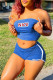 Royal Blue Fashion Sexy Letter Print Backless Strapless Sleeveless Two Pieces