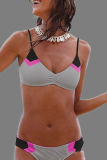 Grey Sexy Color Block Patchwork Swimwears