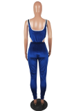 Blue Sexy Print Patchwork Square Collar Sleeveless Two Pieces