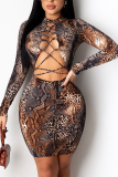 Yellow Sexy Pierced Split Joint Half A Turtleneck Sheath Dresses