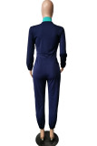 Black Fashion Casual Adult Patchwork Solid Split Joint O Neck Skinny Jumpsuits