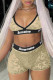 Apricot Fashion Sexy Patchwork Hollowed Out See-through Backless Spaghetti Strap Sleeveless Two Pieces