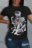 White Fashion Casual Print Basic O Neck T-Shirts