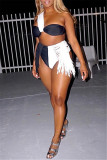 White Fashion Sexy Patchwork Tassel Backless Swimwears Set