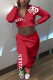 Red Fashion Casual Letter Print Basic Hooded Collar Long Sleeve Two Pieces