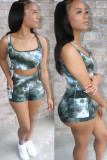 Dark green Polyester Fashion Active adult Ma'am Tie Dye Two Piece Suits pencil Sleeveless Two Pieces