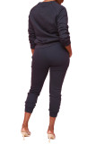 Grey Fashion Daily Adult Polyester Solid Draw String O Neck Long Sleeve Regular Sleeve Regular Two Pieces