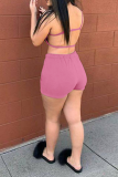 Pink Sportswear Solid Patchwork U Neck Sleeveless Two Pieces