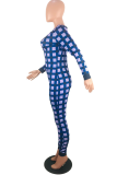 Black Sexy Plaid Patchwork V Neck Skinny Jumpsuits