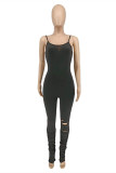 Black Sexy Casual Solid Ripped Fold Spaghetti Strap Skinny Jumpsuits